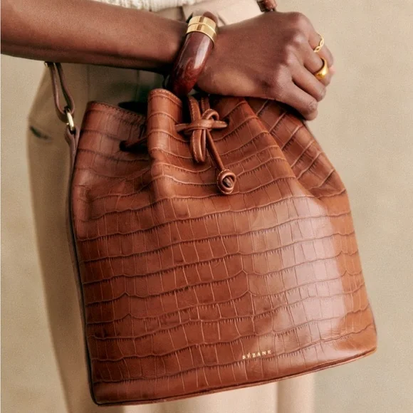 Sezane Farrow Camel Croco Bucket Bag - Picture 2 of 16
